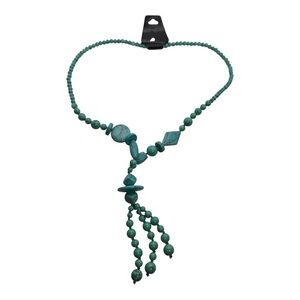 Turquoise‎ Beaded Statement Necklace with Tassel – Multi-Shape Stone Look